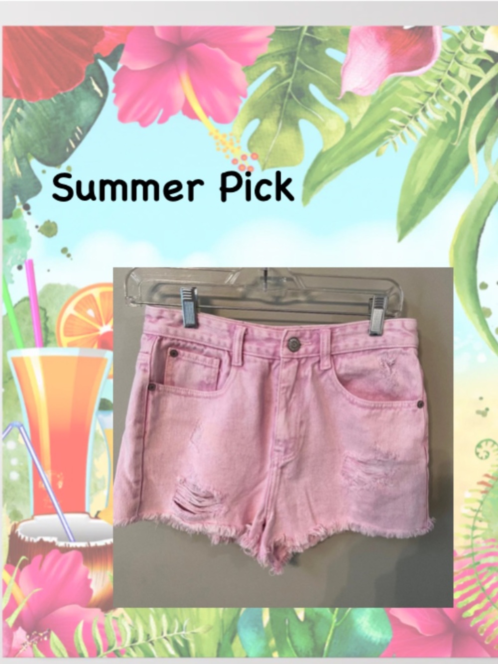 Denim Co. High Rise Distressed Raw Hem Denim Jean Shorts/Pink/Size 6
